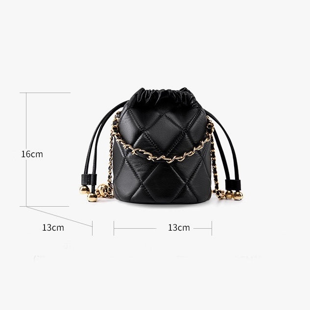 Women’s Genuine Leather Chic Bucket Bag with Chain Strap