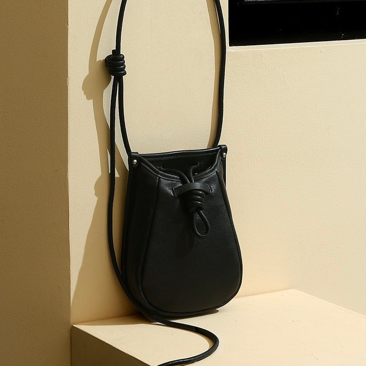 Women's Genuine Leather Drawstring Crossbody Phone Mini Bag
