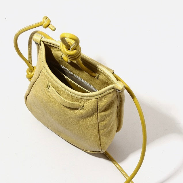 Women's Genuine Leather Drawstring Crossbody Phone Mini Bag