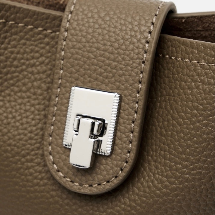 Women's Genuine Leather Vertical Drawstring Bucket Phone Bag