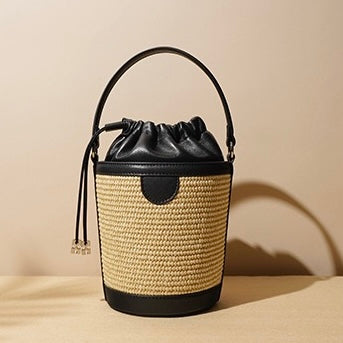 Luxury Women's Lambskin Woven Crossbody Handheld Barrel Bag for Beach Vacation