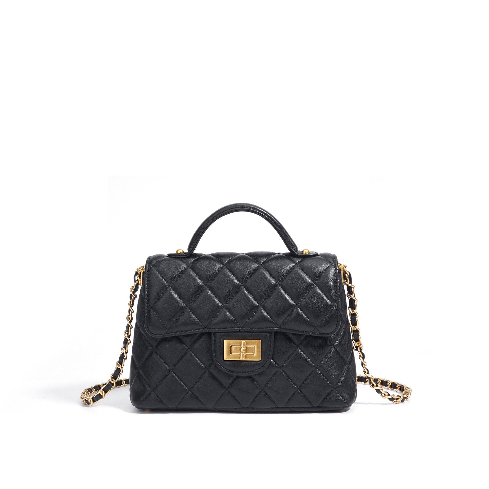 Women's Quilted Check Single Shoulder Crossbody Chain Lock Small Square Bag