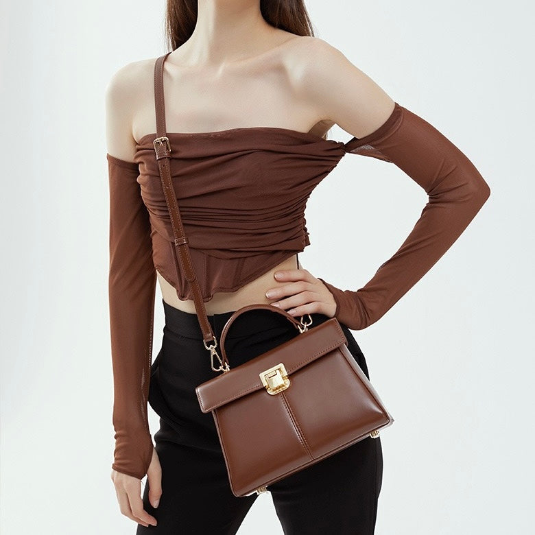 Women’s Genuine Leather Horseshoe Buckle Handbag