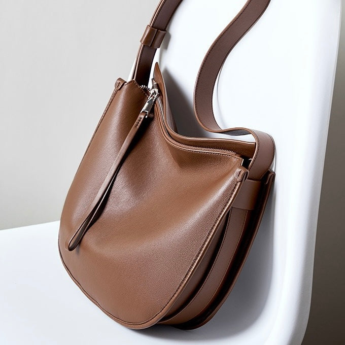 Women’s Genuine Leather Soft Tote Bag in Lazy Chic Style with Large Capacity