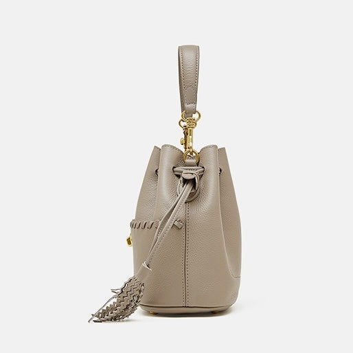 Women's Genuine Leather New Bucket Fringe Handbag Crossbody Bag