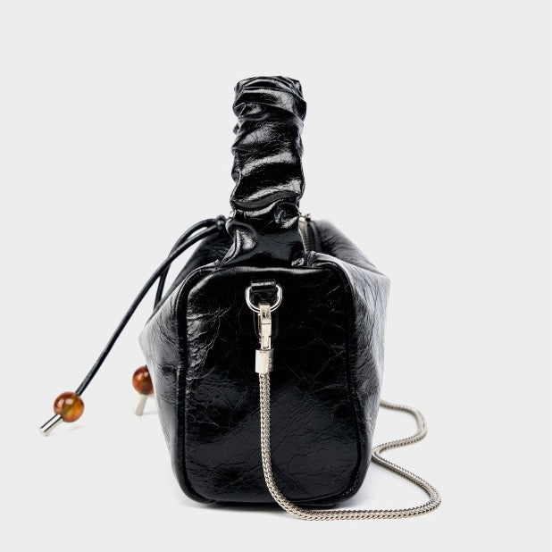 Women's Genuine Leather Beaded Bento Box Handheld Crossbody Bag