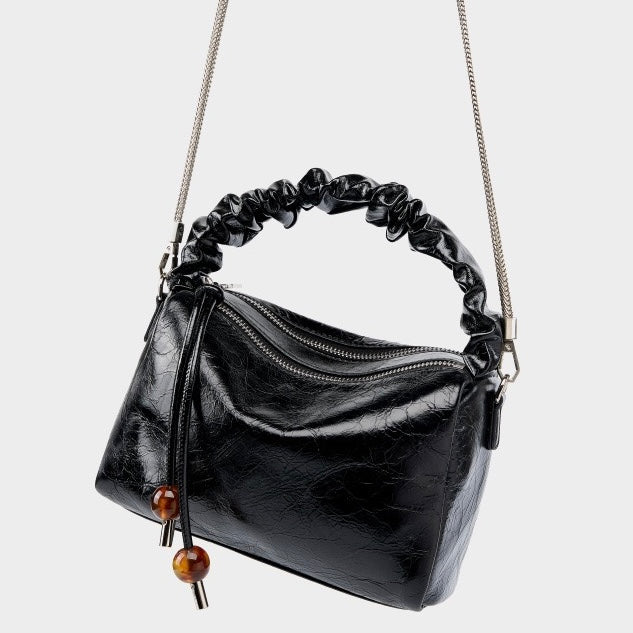 Women's Genuine Leather Beaded Bento Box Handheld Crossbody Bag