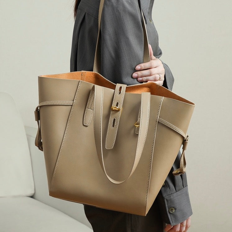 Women’s Genuine Leather Vintage Lock Buckle Tote Bag