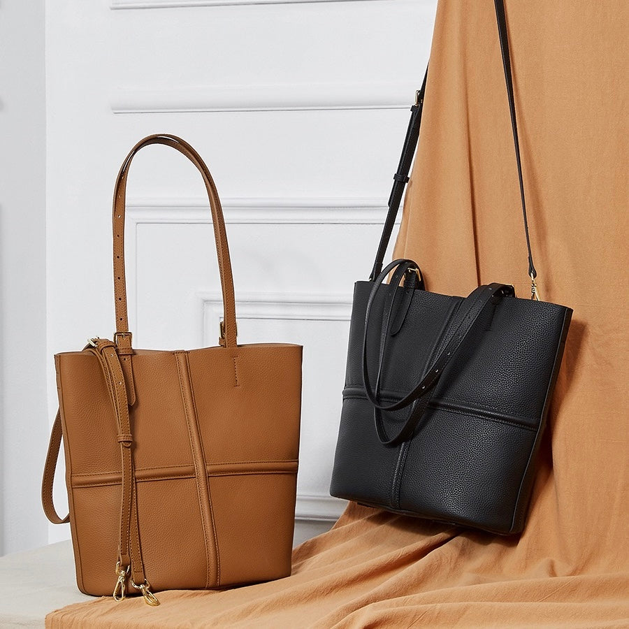 Women’s Luxury Genuine Leather Commuter Tote Bag with Inner Pouch