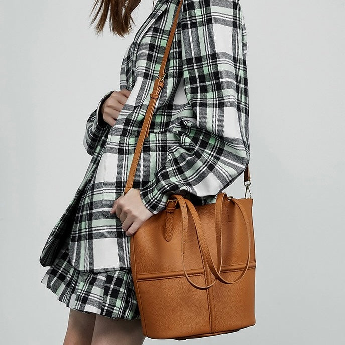 Women’s Luxury Genuine Leather Commuter Tote Bag with Inner Pouch