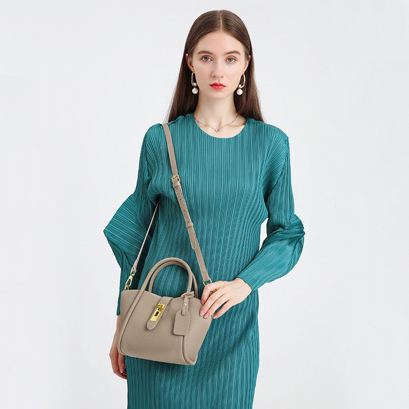 Women’s Genuine Leather Petite Basket Top Handle Bag