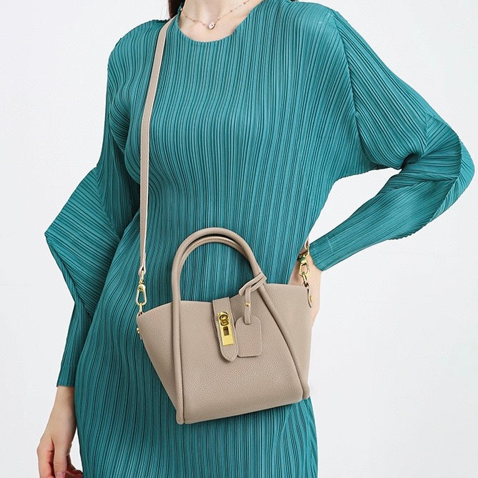 Women’s Genuine Leather Petite Basket Top Handle Bag