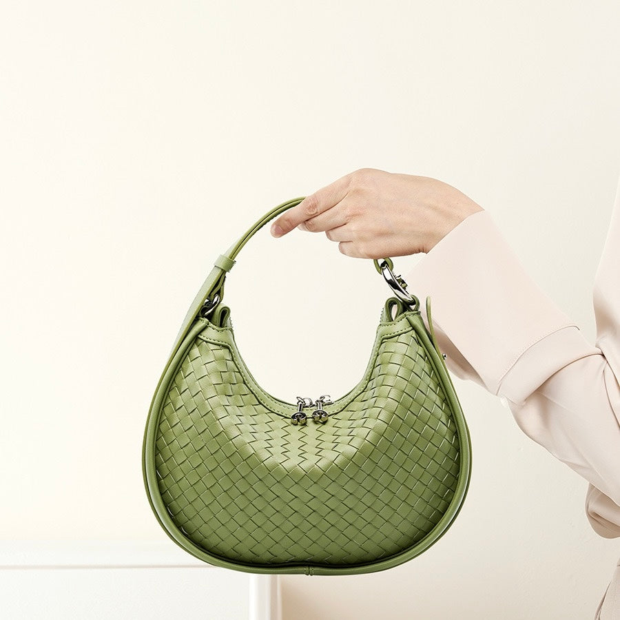 Exquisite Handwoven Women's Cowhide Crescent Moon Crossbody Bag