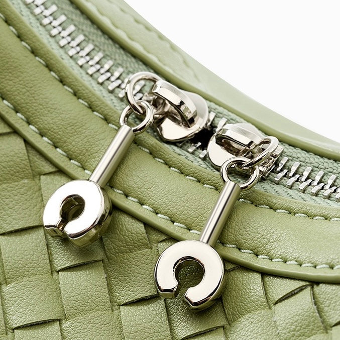 Exquisite Handwoven Women's Cowhide Crescent Moon Crossbody Bag