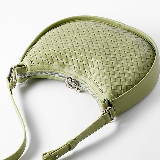 Exquisite Handwoven Women's Cowhide Crescent Moon Crossbody Bag