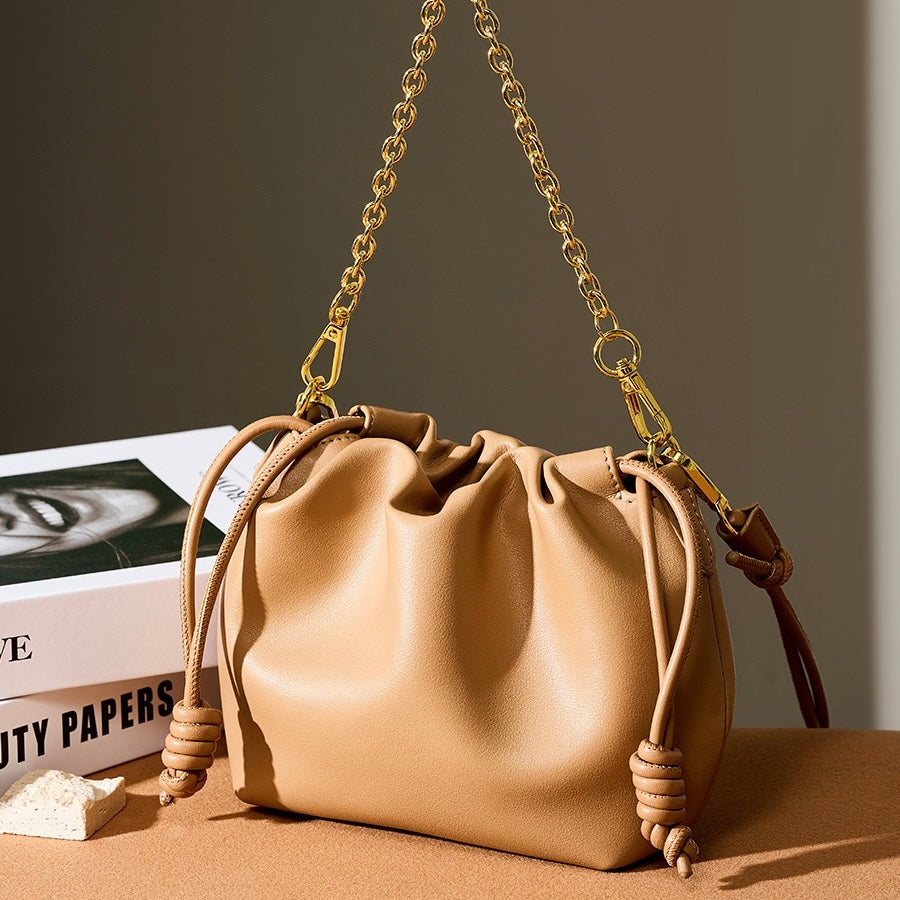 Chic Women's Genuine Leather Cloud Bag with Detachable Chain
