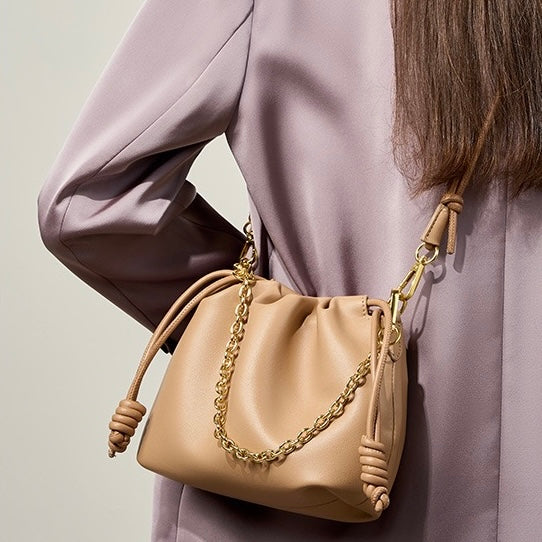 Chic Women's Genuine Leather Cloud Bag with Detachable Chain