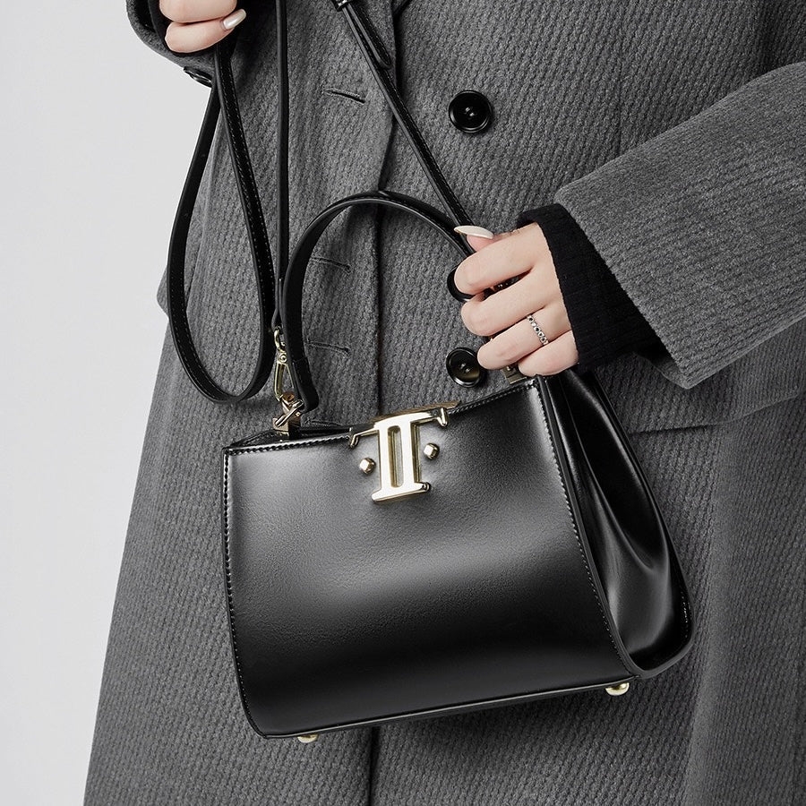 Women’s Genuine Leather Mini Commuter Tote – Dual Clasp Edition