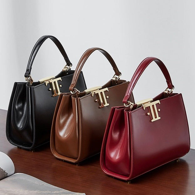 Women’s Genuine Leather Mini Commuter Tote – Dual Clasp Edition