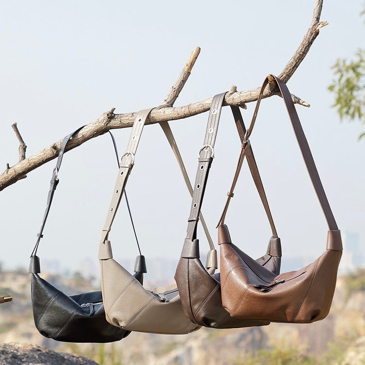 Luxury Women's Genuine Leather Croissant Crossbody Shoulder Dumpling Bag