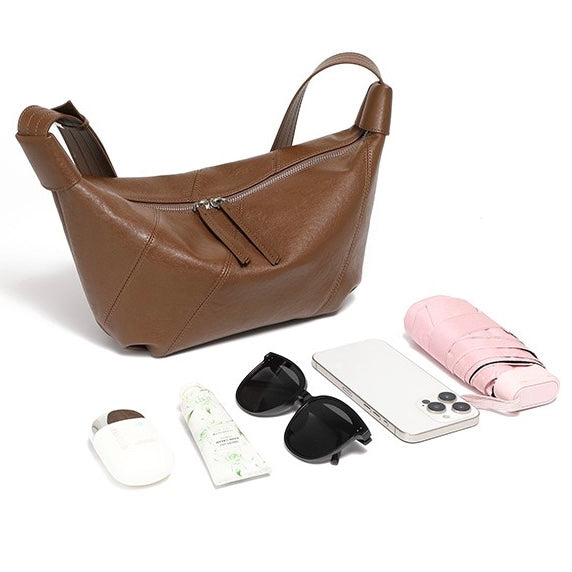 Luxury Women's Genuine Leather Croissant Crossbody Shoulder Dumpling Bag