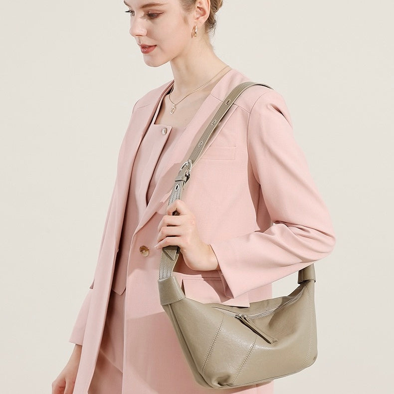 Luxury Women's Genuine Leather Croissant Crossbody Shoulder Dumpling Bag