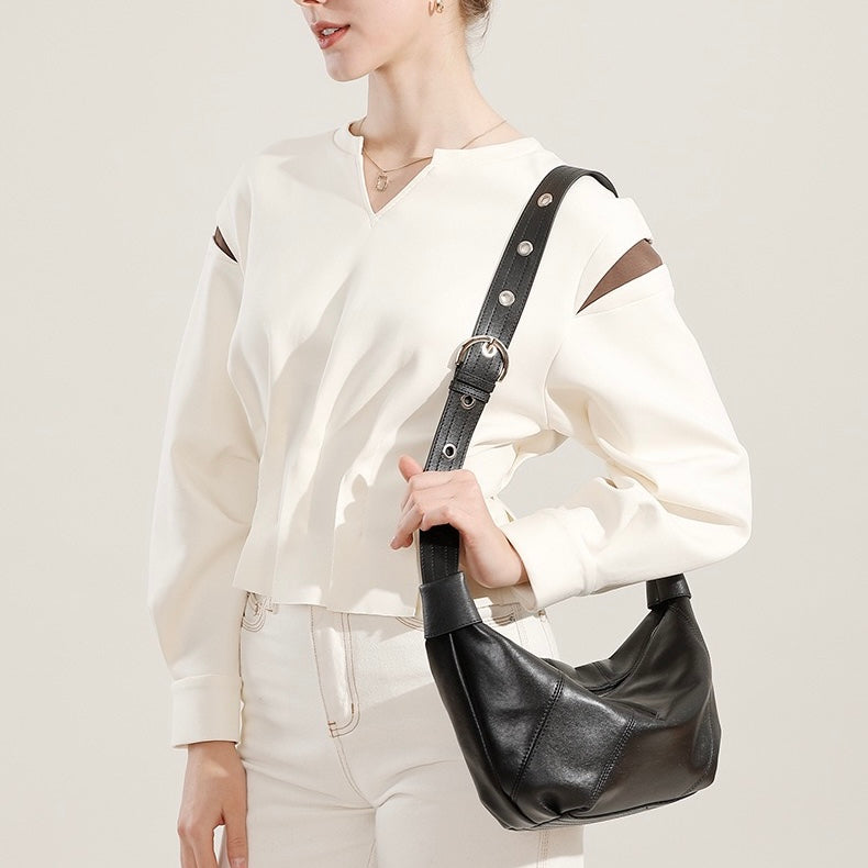 Luxury Women's Genuine Leather Croissant Crossbody Shoulder Dumpling Bag