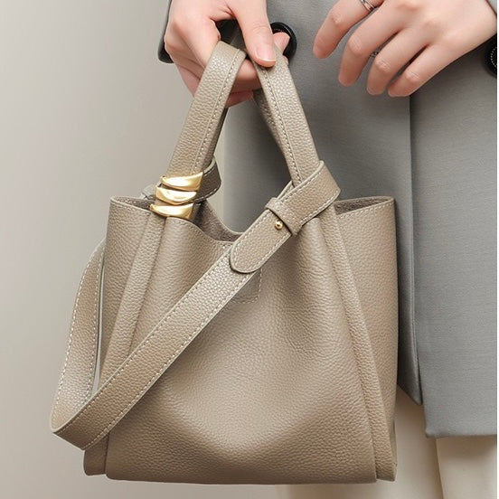 Women's Genuine Leather Mini Picnic Crossbody Bucket Bag