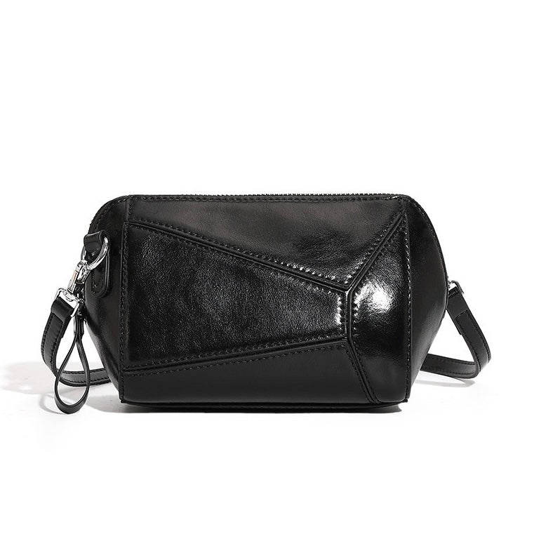 Women's Vintage Genuine Leather Geometric Patchwork Crossbody Bag