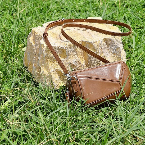 Women's Vintage Genuine Leather Geometric Patchwork Crossbody Bag