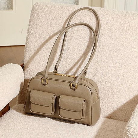 Vintage Women's Genuine Leather Bowling Bag Shoulder Bag