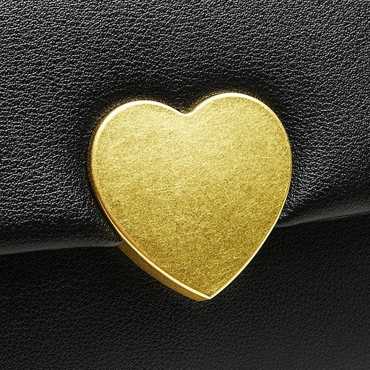 Women's Genuine Leather Chain Shoulder Crossbody Bag with Heart - Shaped Buckle