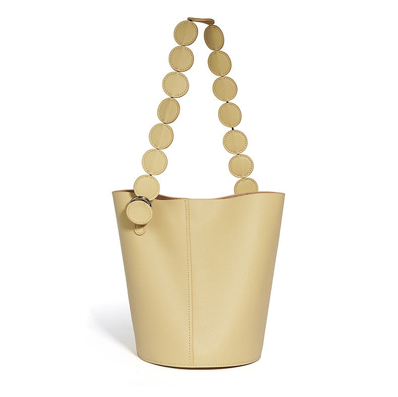 Women's Genuine Leather Adjustable Strap Handheld and Shoulder Bucket Bag
