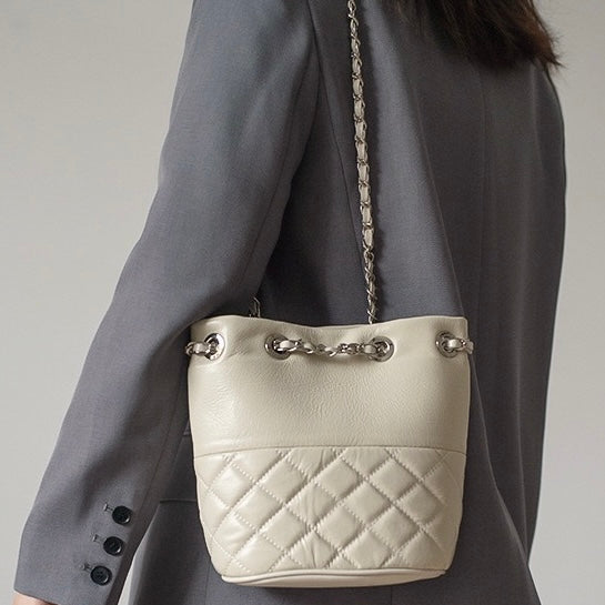 Women’s Genuine Leather Quilted Chain Bucket Bag