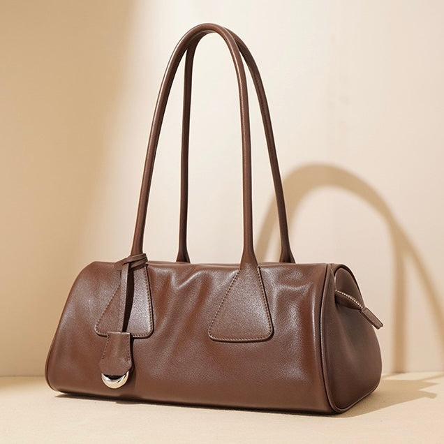 Women’s Genuine Leather Triangle Barrel Shoulder Bag – 2025 Vintage Edition