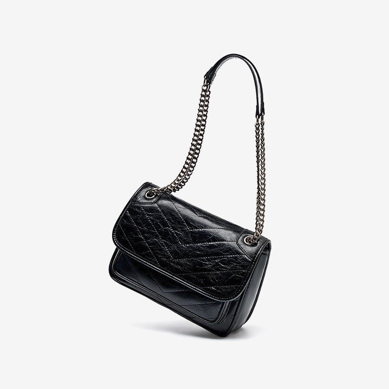 Women’s Genuine Leather Chain Detail Large Capacity Messenger Shoulder Bag