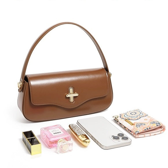 Women's Genuine Leather Shoulder Crossbody Baguette Bag