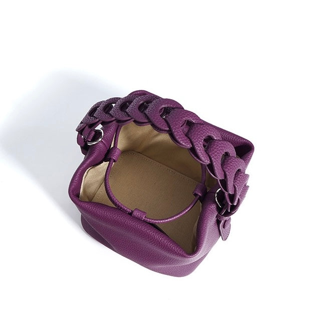 Women's Genuine Top-Grain Leather Versatile Commuting Bucket Bag Single-Shoulder Crossbody Elegant Handheld Bag