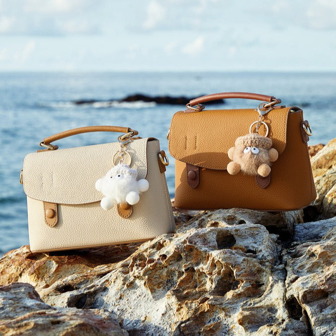 Women's Luxury Pebbled Leather Top-Handle Bag with Cloud Charm