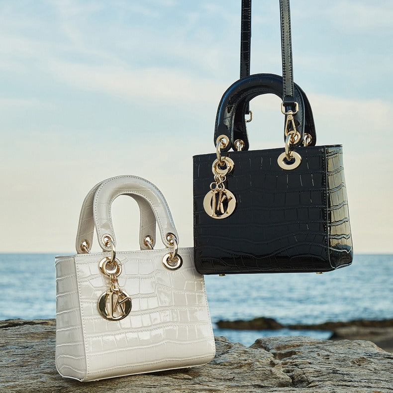 Women's Luxury Croc-Embossed Genuine Leather Top-Handle Bag