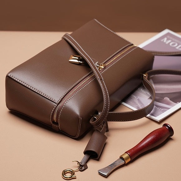 Women's Genuine Leather Crossbody Bucket Bag