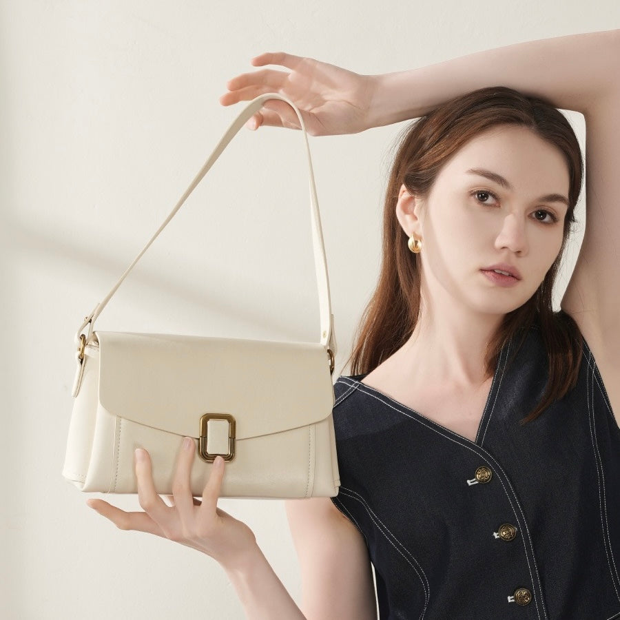 Women’s Genuine Leather Spring-Summer Commuter Tote Bag with Maillard Elegance