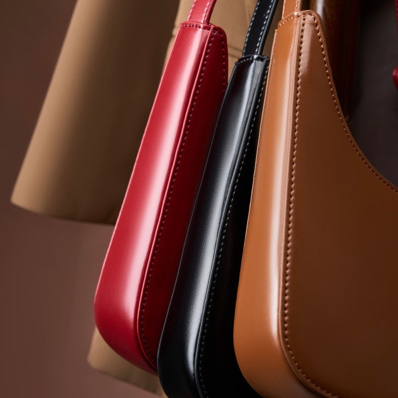 Minimalist Women's Genuine Leather Half Moon Baguette Bag