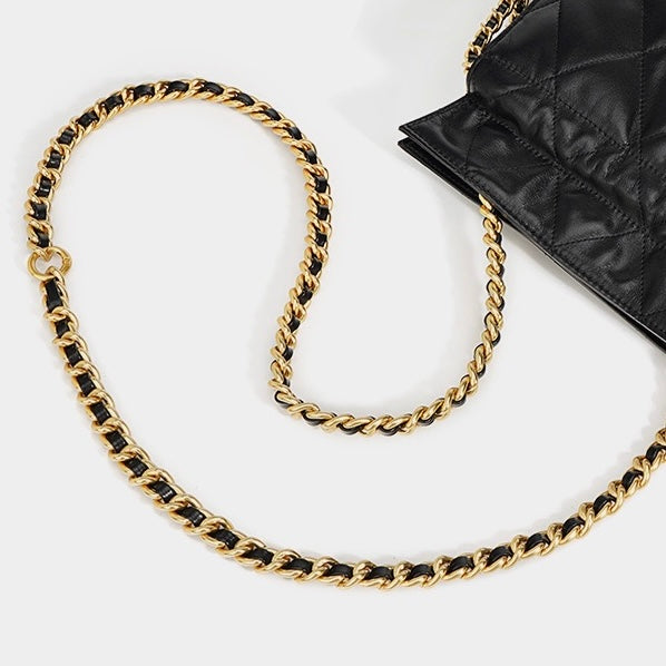 Women’s Genuine Leather Quilted Chain Bucket Bag – Chic Crossbody for Daily Style