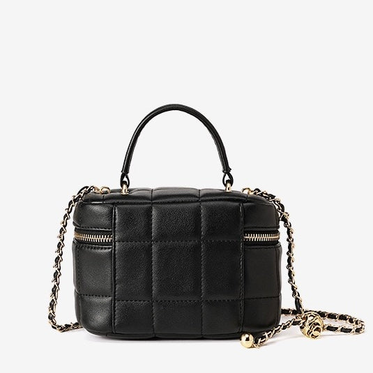 Women's Genuine Leather Textured Chain Shoulder Bag