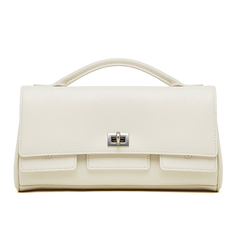 Women's Genuine Leather Designer Lock Clasp Shoulder Handbag