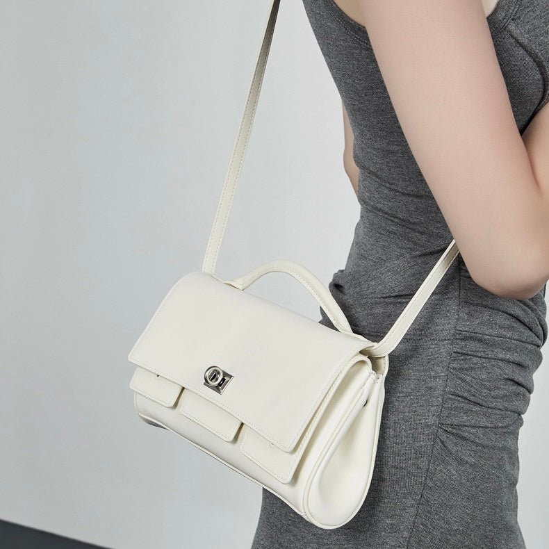 Women's Genuine Leather Designer Lock Clasp Shoulder Handbag