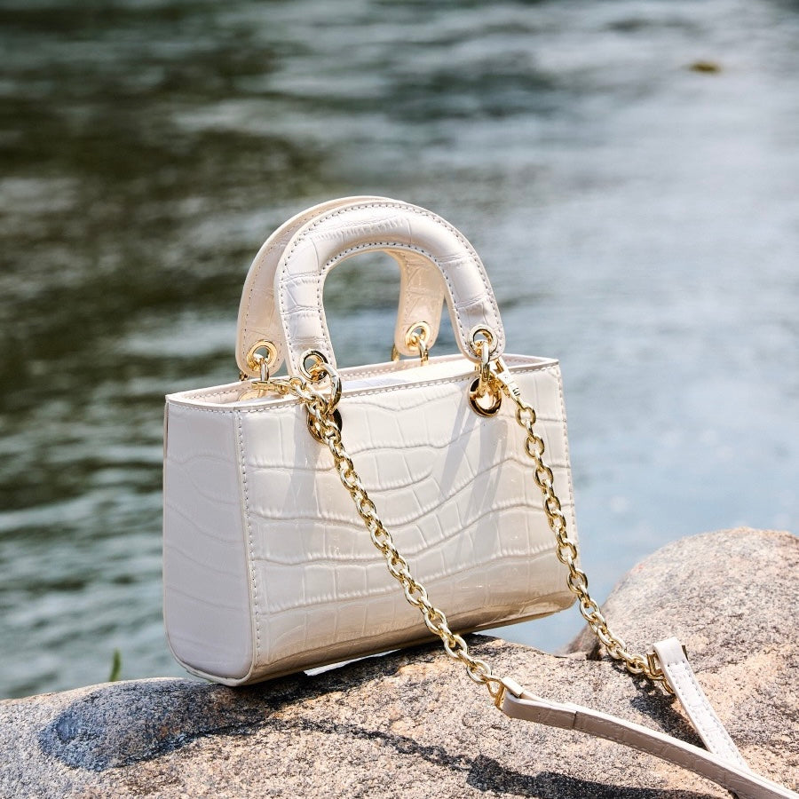 Women’s Genuine Leather Elegant Top-Handle Handbag – Croc Embossed Classic Style