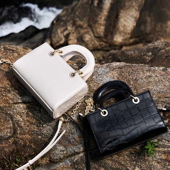 Women’s Genuine Leather Elegant Top-Handle Handbag – Croc Embossed Classic Style