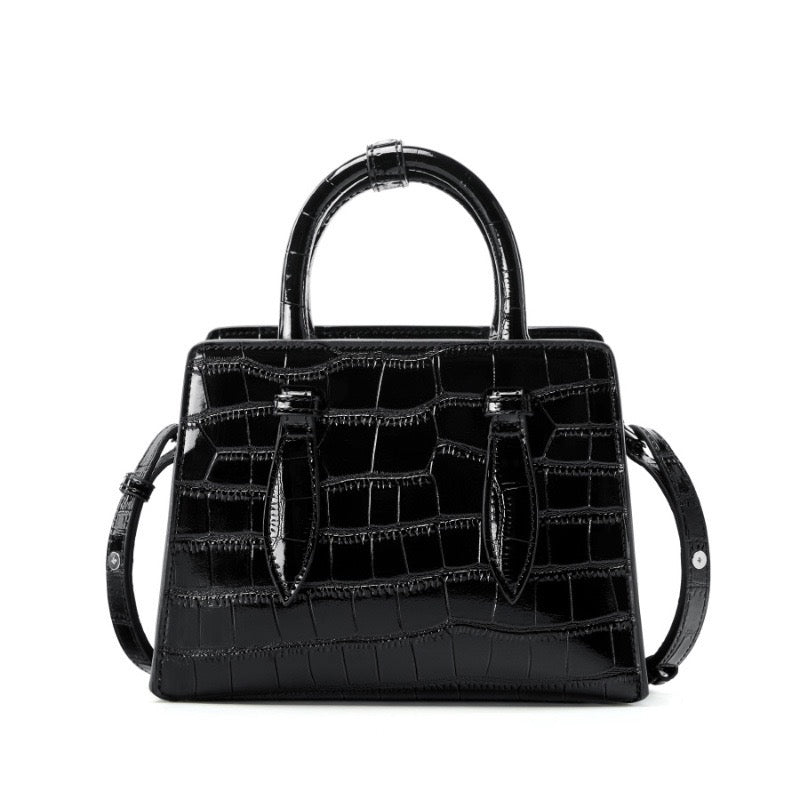 Women’s Genuine Leather Top Handle Bag – French Alligator-Texture Square Crossbody